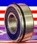 NPB15-69-2RS Alternator Bearing 15x35x13 Sealed Ball Bearing made from chrome steel, side view on colorful background.