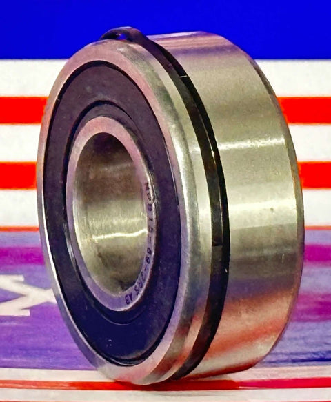 NPB15-69-2RS Alternator Bearing 15x35x13 Sealed Ball Bearing made from chrome steel, side view on colorful background.