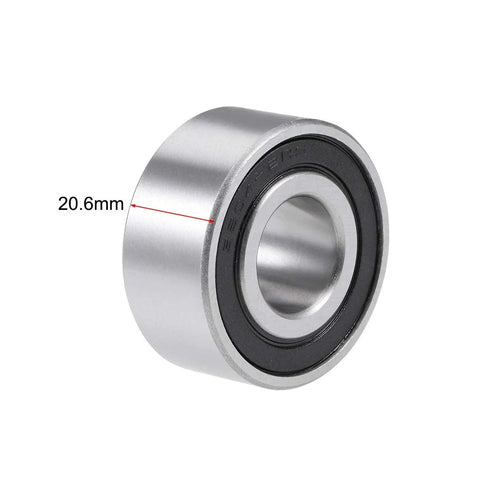 Side view of sealed angular contact ball bearing 20x47x20.6mm designed for general use on rotating shafts with dual seals displayed.