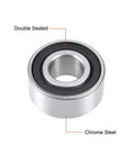 Sealed angular contact ball bearing 20x47x20.6mm, chrome steel with double seals for dirt and moisture protection, front view.