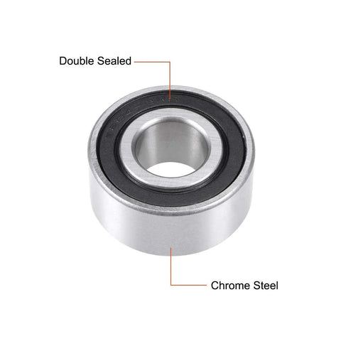 Sealed angular contact ball bearing 20x47x20.6mm, chrome steel with double seals for dirt and moisture protection, front view.