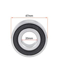 Front view of sealed angular contact ball bearing 20x47x20.6mm designed for general use, showing dimensions on rotating shafts.