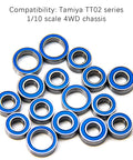 TT02 Sealed Ball Bearings Kit For 1 To 10 RC Cars, 16Pcs Upgrade Set shown with blue seals for TT02 chassis compatibility