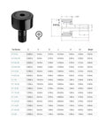 Diagram and specifications table for ✝️ Cf-1-1/4-sb, 1-1/4" sealed cam follower bearing with stud, cr-1-1/4-xb for CNC and automation.