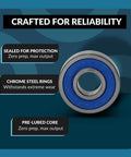 (10 Pack) 608-2RS Bearing - Lubricated Chrome Steel Sealed Ball Bearing with Rubber Seal & High RPM Support in close-up view