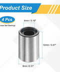 Sealed LM4UU 4x8x12 mm linear ball bearings in a 4-pack with size dimensions highlighted, featuring rubber seals for dust protection.