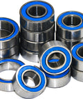 TT02 Sealed Ball Bearings Kit For 1 To 10 RC Cars, 16Pcs Upgrade Set to Reduce Friction, showing steel and blue rubber sealed bearings.