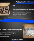 Comparison of Misakomo trailer bearing kit vs other kit with focus on packaging and protection for 3500 lb axles.