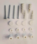 Secure Mounting Hardware Kit For SKÅDIS Pegboard System Matte White Pack Of 4 showing screws, anchors, and covers for installation.