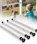 Sliding Door Security Bar,17-50 inch Adjustable Window Security Bars with Rubber Tips for Sliding Glass Door/Home Apartment/Child Safety/Burglar Proof (White - 4 Pack) shown with child and pet