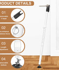 Sliding Glass Door Security Bar, Patio Door Barricade Security Bar, Apartment BarSliding Door Security Bar, Door Jammer, White, 1 Pack in a room showing its adjustable length, removable parts, and installation on a wooden floor.