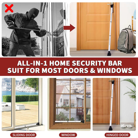 Heavy Duty Door Stopper With Alarm And Sliding Patio Bar 120 DB Loud Alarm For Doors And Windows Child Proof Security Bar