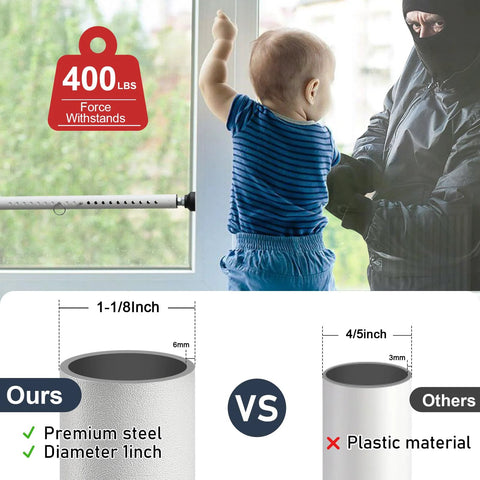 Adjustable Sliding Door Security Bar 18-50 Inches Locking Window And Patio Door Reinforcement in use with childproof feature