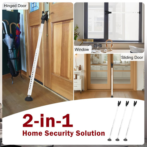 Three Pack Adjustable Sliding Door Lock Bar With Removable Y Head And Non Slip Base For Home, Apartment And Travel Use