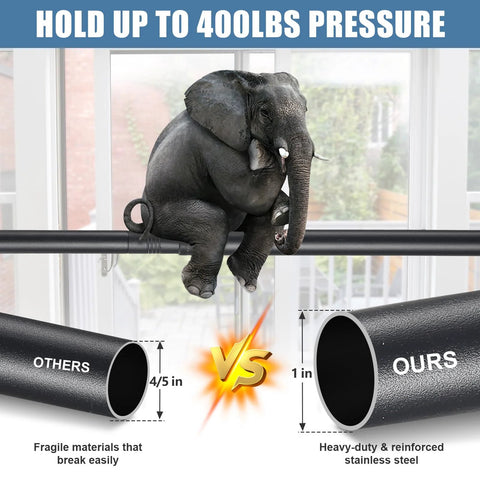 Adjustable Sliding Door Security Bar 17 To 50 Inches With Anti Slip Rubber Tips held up by an elephant, showcasing durability.