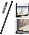 Adjustable Sliding Door Security Bar 17 To 46 Inches Matte Black 1 Inch Diameter With Rubber Tips shown installed in windows and doors