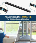 Three In One Door Security Bar For Doors Windows And Sliding Patios installed on sliding glass door and window, preventing access.