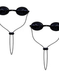See Through Safety Goggles Pack Of 2 For Tanning And Eye Protection With Cases, featuring two pairs of black goggles with adjustable straps.