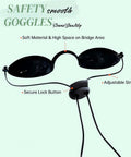 See Through Safety Goggles Pack Of 2 For Tanning And Eye Protection With Cases, black goggles with adjustable string and lock button.