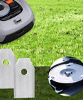 Lyreh 36pcs Replacement Blades for Segway Navimow robotic lawn mower on grass, showing stainless steel blades and installation.