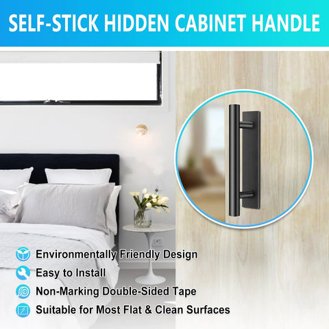Self-Adhesive Cabinet Pulls 30 Pack For Kitchen Cabinets And Furniture ABS Plastic Peel And Stick Door Handles Black Push Pull