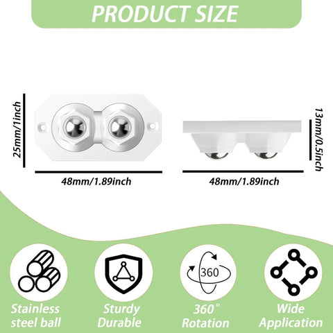 12 Pcs Self Adhesive Caster Wheels Stainless Steel 360 Degree Swivel Low Profile Rollers for furniture, side view and dimensions