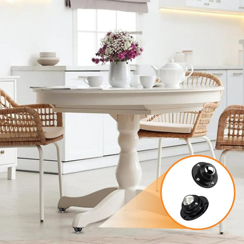 Table with Self Adhesive Caster Wheels Set, 10 Pack, 0.8 Inch Low Profile Swivel Wheels With 360 Degree Rotation