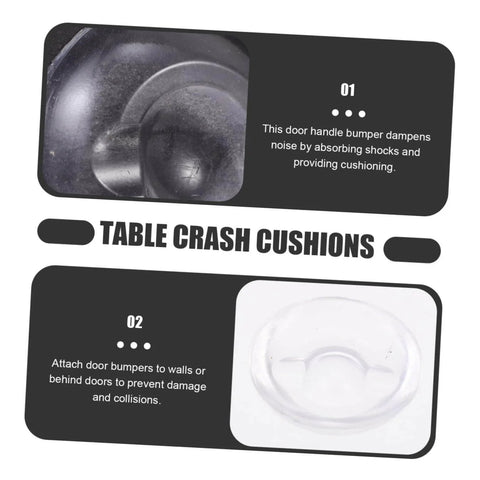 Image of transparent self-adhesive door bumper from Six Piece Self Adhesive Door Bumper Set Quietly Absorbs Impact To Protect Walls And Doors Reduces Slams And Provides Noiseless Reusable Wall Protector Pads For A Safer Damage Free Home, with textual information on cushioning and damage prevention features.