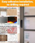 Self Stick Sliding Door Handles 4 Inch Black Aluminum Alloy Adhesive Flat Finger Pulls on glass door, showing materials suitable for adhesion.