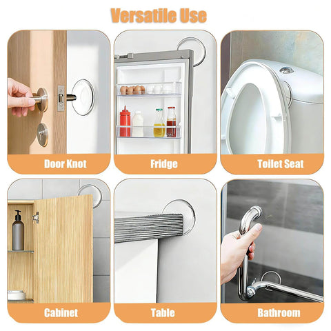 Wall Saver Door Stopper Set Self Adhesive Six Pack Two Inch Quiet Door Bumpers For Walls Door Knob Impact Protector in use