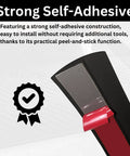 Close-up of floor transition strip self adhesive feature with black rubber edge, highlighting strong peel-and-stick function for uneven floors.