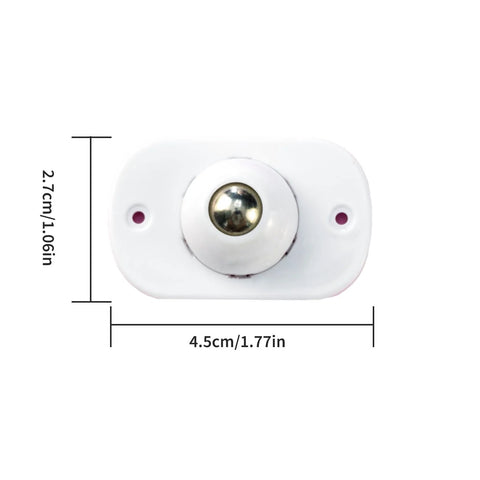 Top view of a single metal self adhesive caster wheel with dimensions for furniture, part of an 8 pack, ideal for cabinets and appliances.