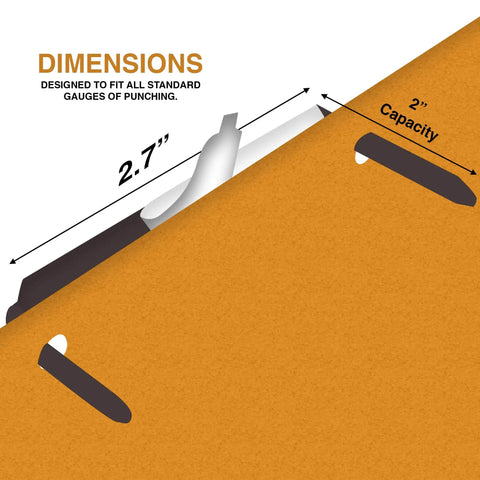 Premium Self Adhesive Prong Paper Fastener Bases 100 Pack Two And Three Quarters Inch Center For Paper File Clips shown with dimensions