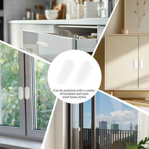2 Pack Self Adhesive Push Pull Cabinet Handles No Drilling Plastic Stick On for Cabinet Drawer Closet Window Glass Sliding Door