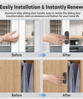 Before and after installation of 2 Pack 4 Inch Self Adhesive Sliding Door Handles Aluminum Alloy No Drill for closets, black finish