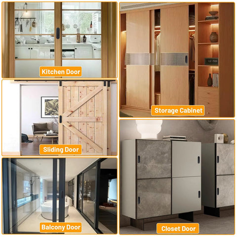 Self Stick Sliding Door Handles 4 Inch Black Aluminum Alloy Adhesive Flat Finger Pulls on various doors and cabinets