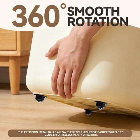 Person adjusting Heavy Duty Self Adhesive Swivel Caster Wheels 8 Pack 1 Inch installed on furniture, showing 360° swivel feature.