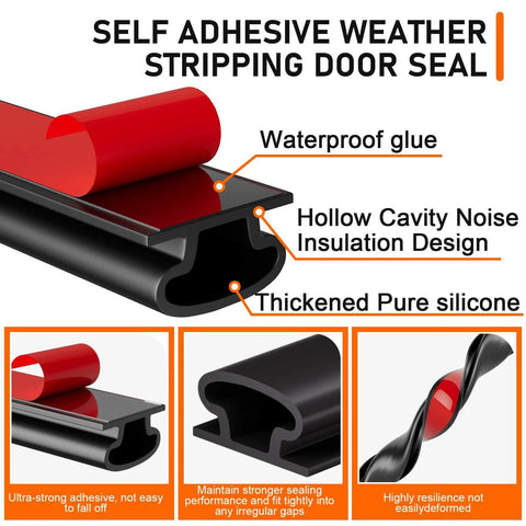 Black Rubber Weather Stripping Door Seal Strip, D Shape Door Weather Seal Strip with self-adhesive backing and noise insulation features.