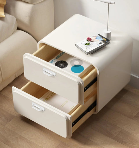 Nightstand with 4 Pack Small White Plastic Handles 3.9 Inch Self Adhesive No Drill Installation for Cabinets Drawers
