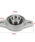KFL005 25mm Bore Self Aligning Pillow Block Bearing with Zinc Alloy Rhombic Flange Base, dimensions labeled in millimeters.