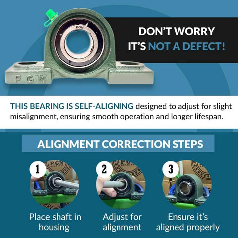 UCP204-12 pillow block bearing pack of 10 with 3/4 inch bore showing alignment correction steps