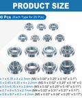 Heavy Duty Self Clinching Nuts Set For Metal Fastening M2, M2.5, M3, M4, M5 Zinc Plated Carbon Steel Rivet Nuts 300 Pieces For Construction And Diy Projects By Uxcell showing various nut sizes arranged in rows