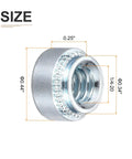 Self Clinching Rivet Nut Fastener 100 Pack With One Quarter Twenty Threads And Quarter Inch Length Silver Carbon Steel For Construction Industry Use Durable Pressure Riveting Nut For Mounting Plates And Built For Heavy Duty Jobs On Tough Job Sites shown with measurements