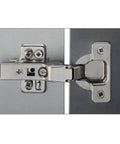✝️ 1-Pack 9 mm 110 deg Half Overlay Expando Crank Arm Hinge - Self Close 110° installed on a cabinet door