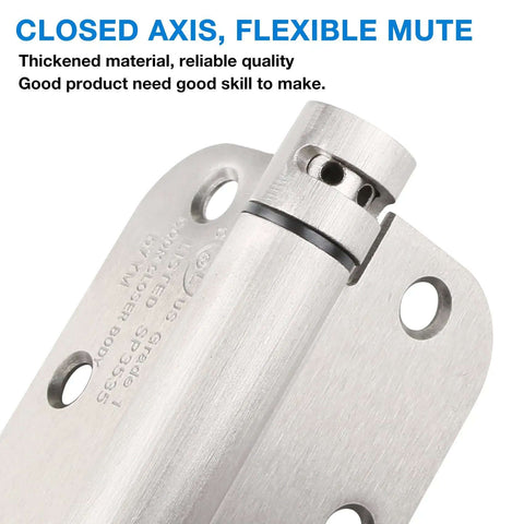Close-up of Self Closing Door Hinges 3.5 Inch Heavy Duty Satin Nickel Finish Built To Last With 5/8 Inch Radius, highlighting axis.
