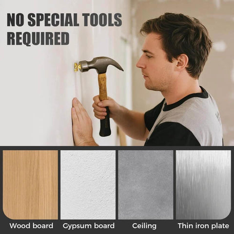Man using hammer to install 2025 Upgraded Direct Insertion Expansion Screw, Self Drilling Drywall Anchors with Screws Kit, no tools needed