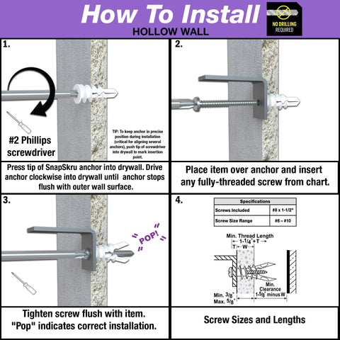 Installation guide for Self-Drilling Drywall Anchor For Hollow Walls And Ceilings, Glass-Filled Nylon With Jaws For Firm Grip.