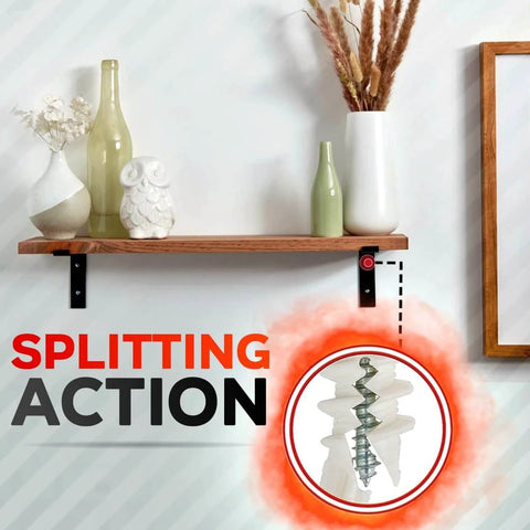 Close-up of wall-mounted shelf anchored with 120 pcs #8 self drilling drywall anchors and screws kit with #8 x 1-1/4 inch hardware.