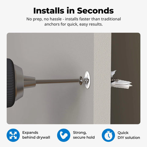 #8 Self Drilling Drywall Plastic Anchors with Screws in use showing no pre drill needed for quick installation in drywall