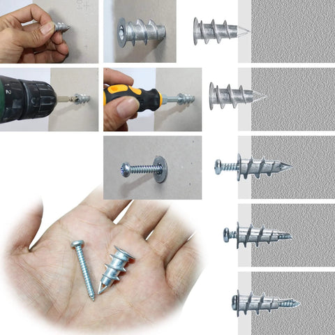 Self Drilling Drywall Anchor Kit With Screws For Drywall Plaster And Sheetrock, 25 Zinc Wall Anchors And 25 Phillips Screws demonstration
